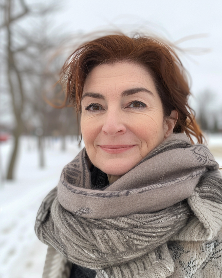 frau mit großem schal im winter