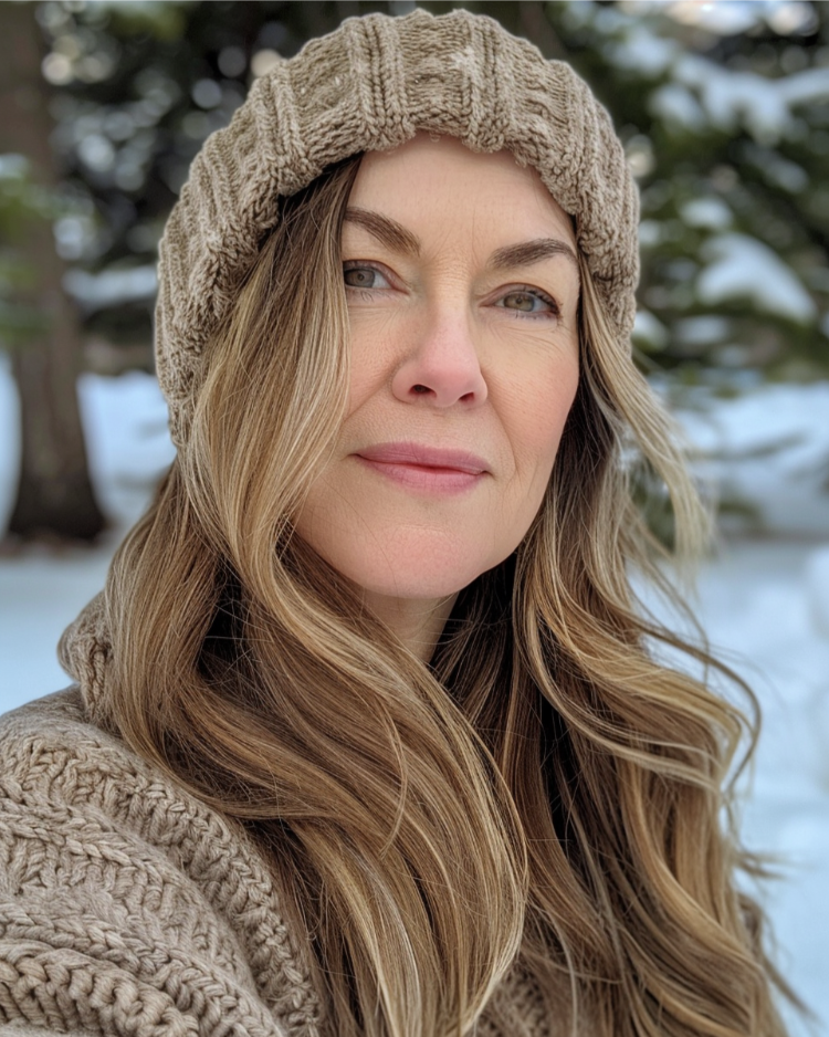 frau mit welligem haar und wintermütze