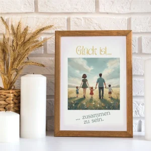 Geschenk für eine Familie mit 3 Kindern - Personalisiertes Bild im Rahmen mit Spruch