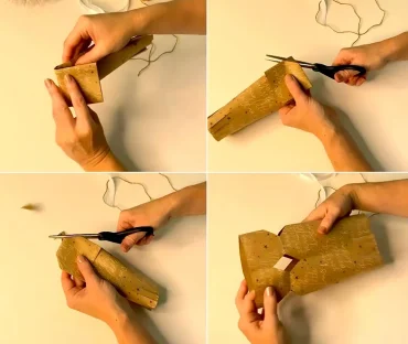 Geschenkpapier falten und die Ecken abschneiden für eine schöne Geschenktüte