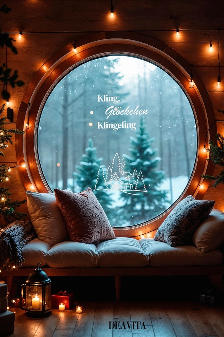 Große Fenster für Weihnachten gestalten mit selbstgemalten Bildern