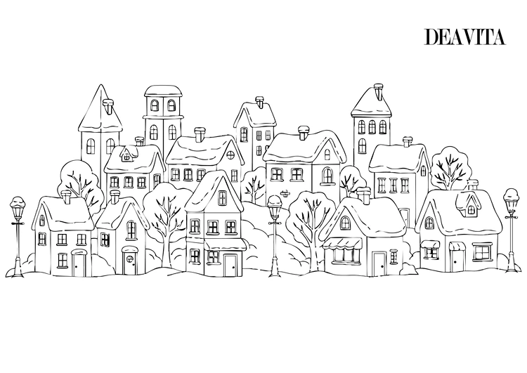 Großes Dorf auf dem Fensterglas selber malen mit Kreidemarkern