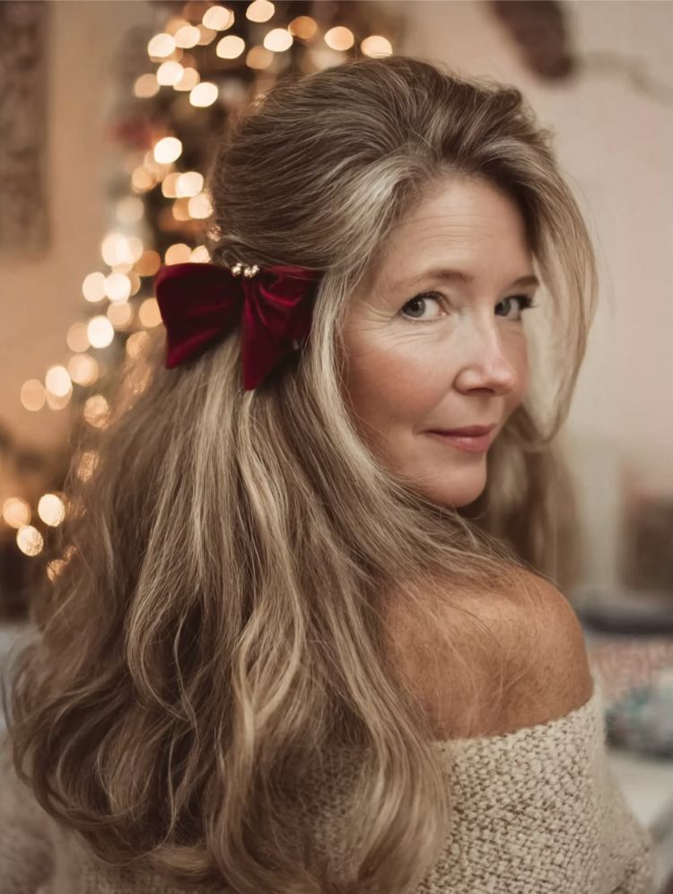 halbhochgesteckte frisur für die weihnachtsfeier