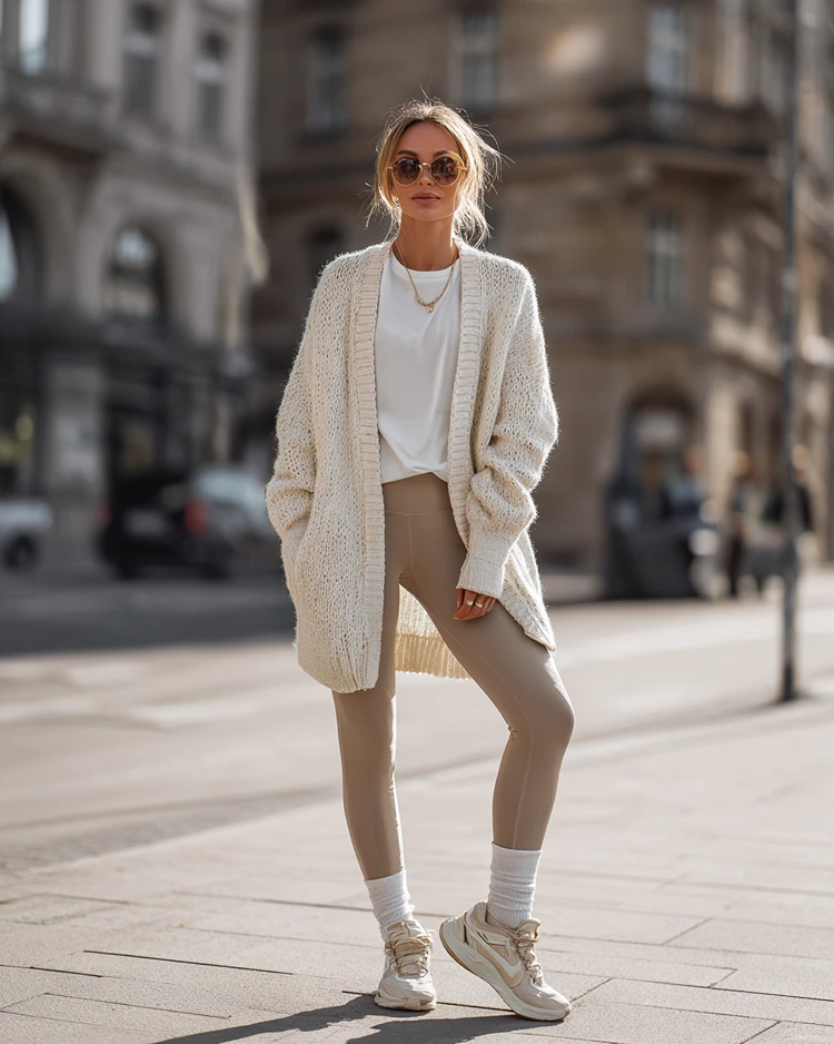 herbst outfit mit leggings und cardigan