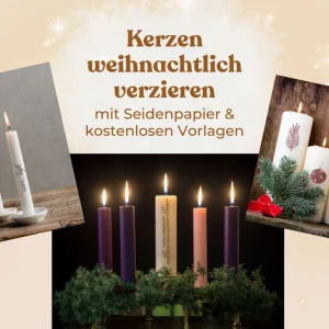 Kerzen verzieren für Weihnachten mit Seidenpapier und Vorlagen