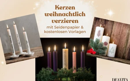 Kerzen verzieren für Weihnachten mit Seidenpapier und Vorlagen