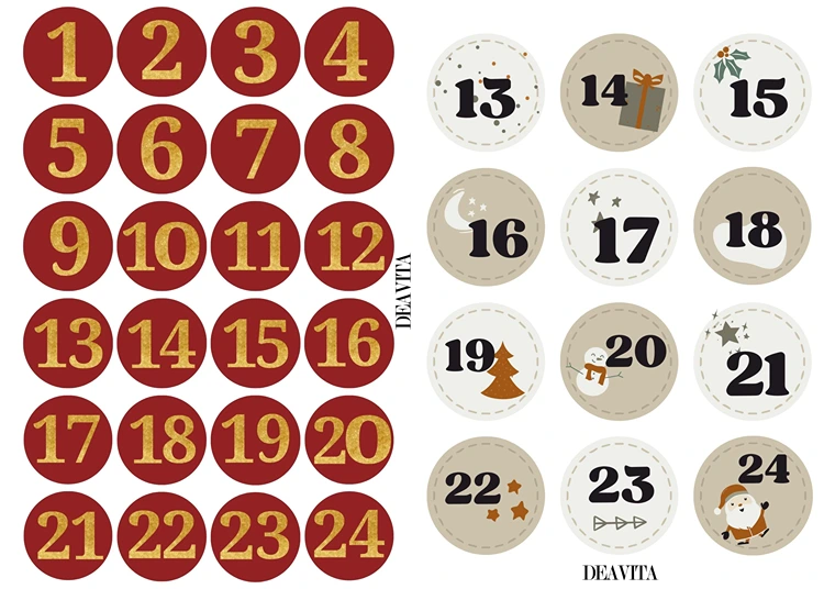 Kreise ausdrucken, ausschneiden und auf den Kalender kleben