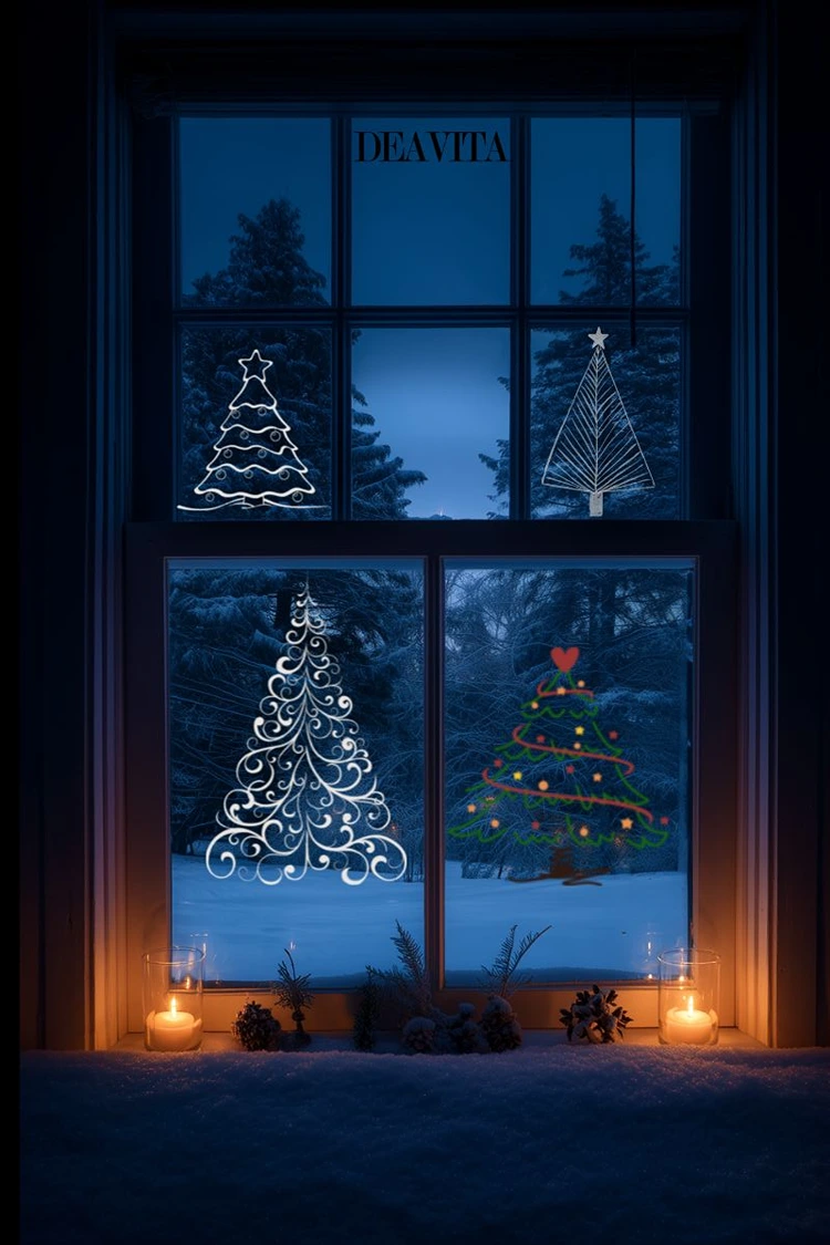 Mit kostenlosen Vorlagen Weihnachtsbäume als Fensterdeko malen