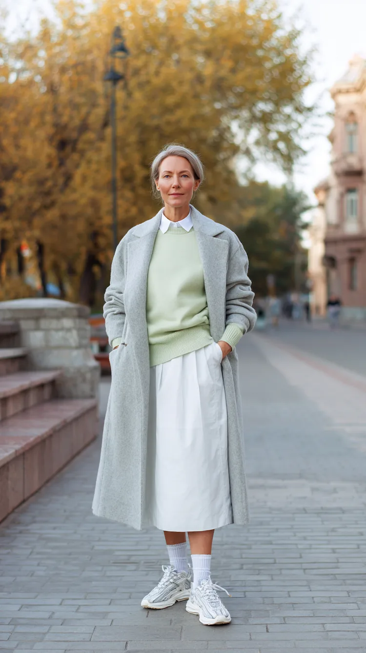 moderner Look mit Midi Plisseerock für den Herbst