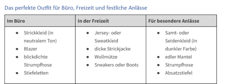 Mögliche Kombinationen für Winter Outfits