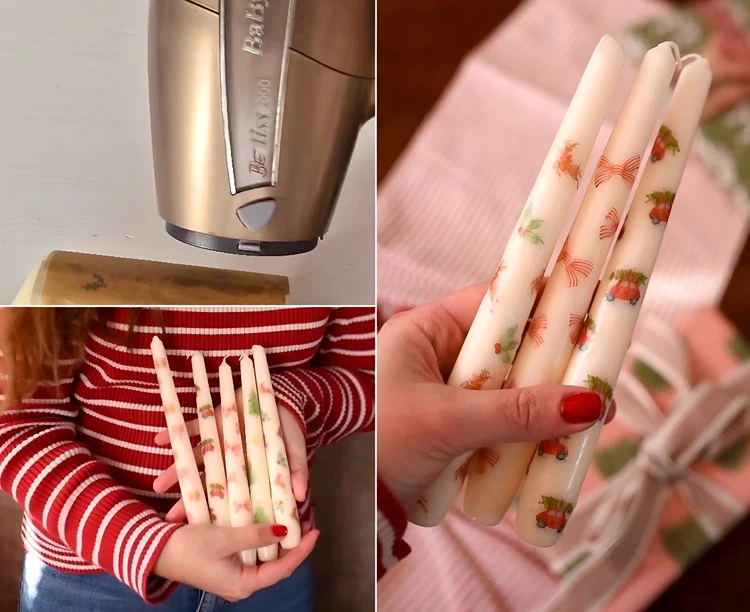 Motive ausschneiden und mit Föhn auf Kerze übertragen