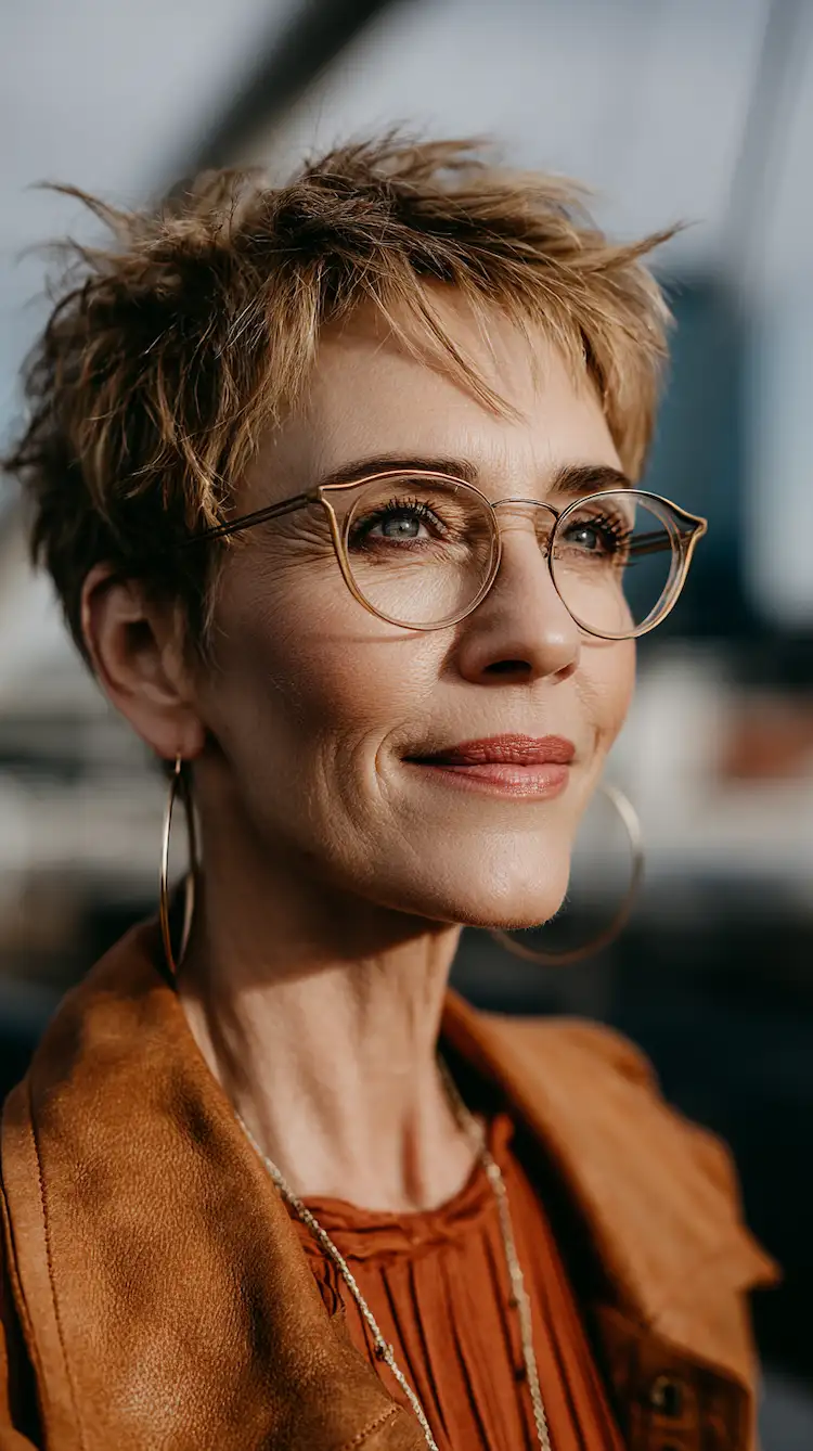 Pixie Cut für Frauen ab 60 mit Brille