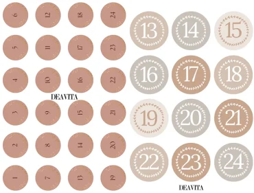 Runde Adventskalender-Nummern zum Gestalten eines selbstgemachten Adventskalenders