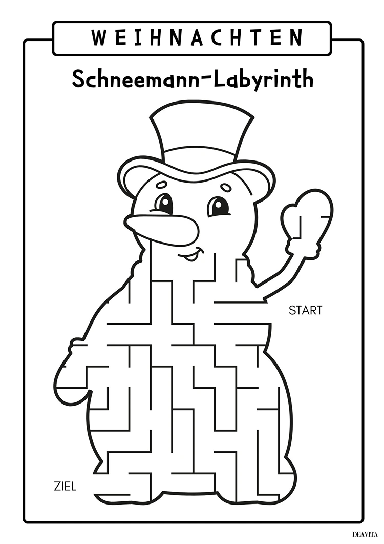 schneemann labyrinth für kinder weihnachten