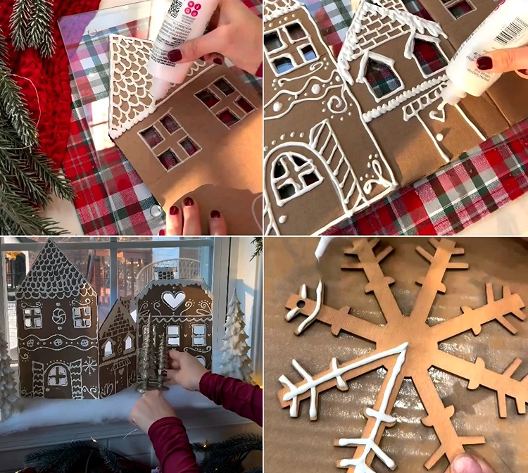 Schöne Winterlandschaft für Fenster oder Kamin selber machen mit Pappkarton