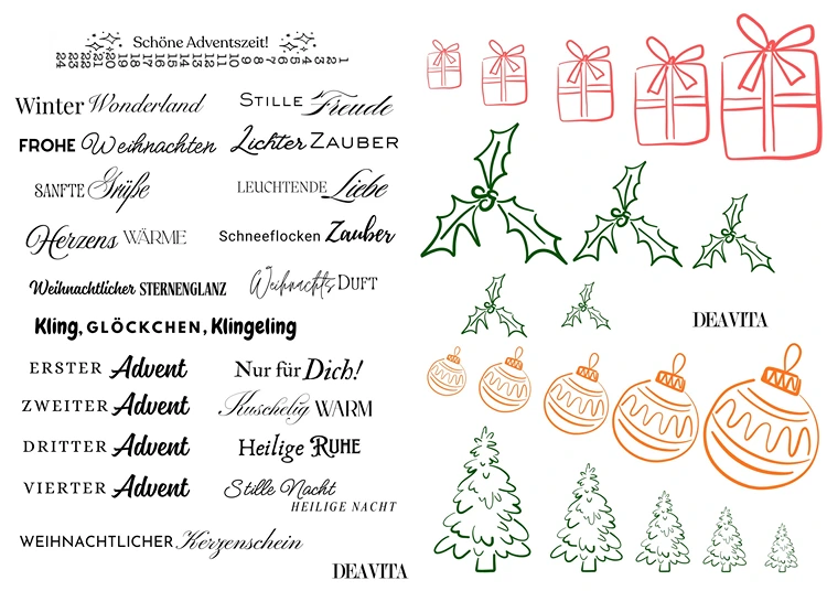 Schriftzüge und Bilder zum Gestalten von Weihnachtskerzen