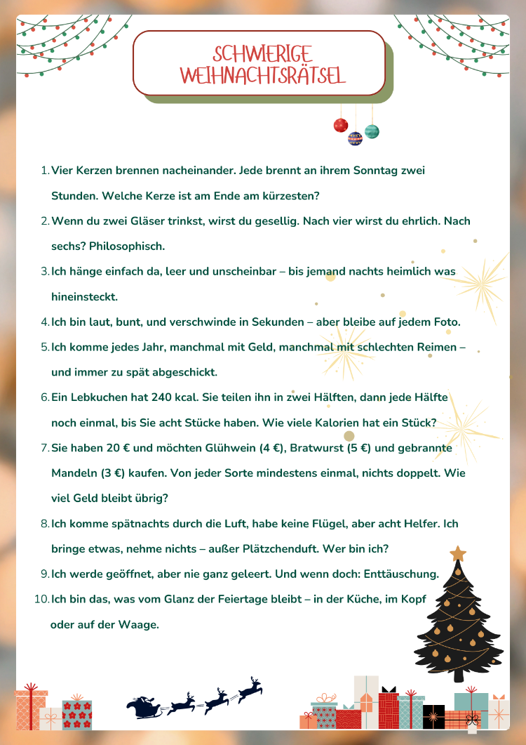 schwierige weihnachtsrätsel