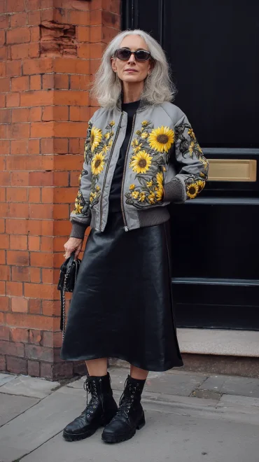 Sonnenblumenprint für Jacke im Herbst