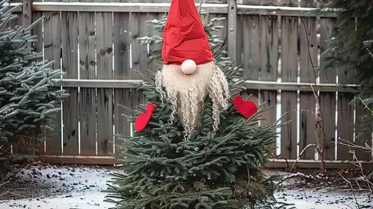 Tannenbaum als Gartenwichtel dekorieren