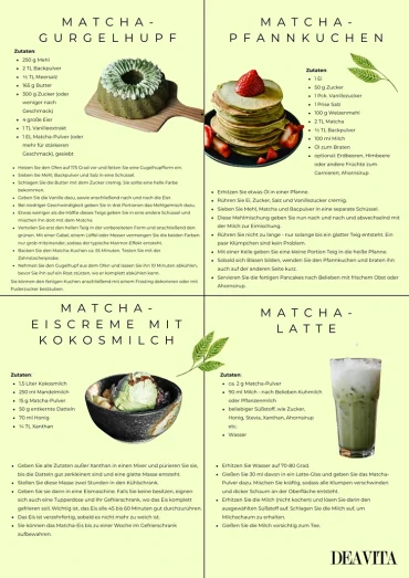 Vier Rezepte für Kuchen, Pfannkuchen, Eis und Latte zum Ausprobieren