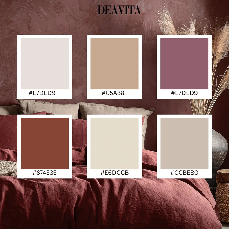 Warme Nuancen wie Terrakotta und Mauve schaffen die nötige Wärme