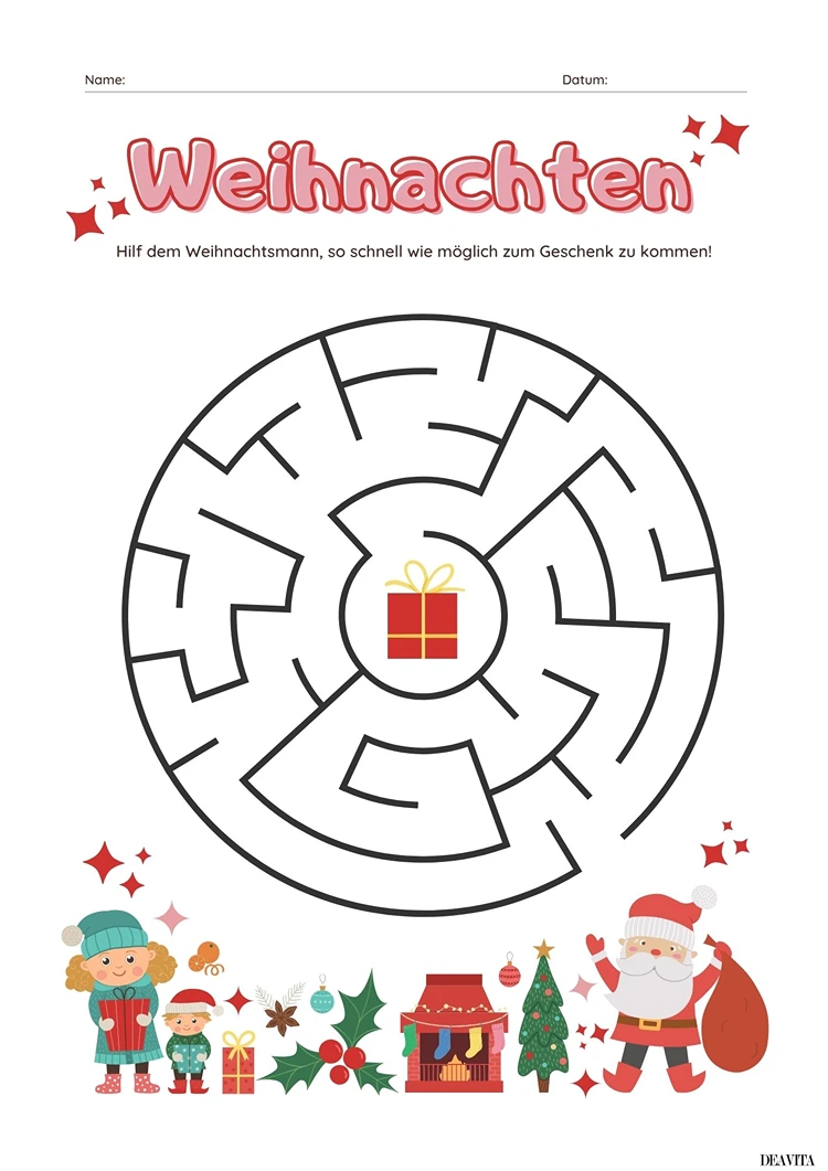 weihnachten labyrinth weihnachtsrätsel kostenlos