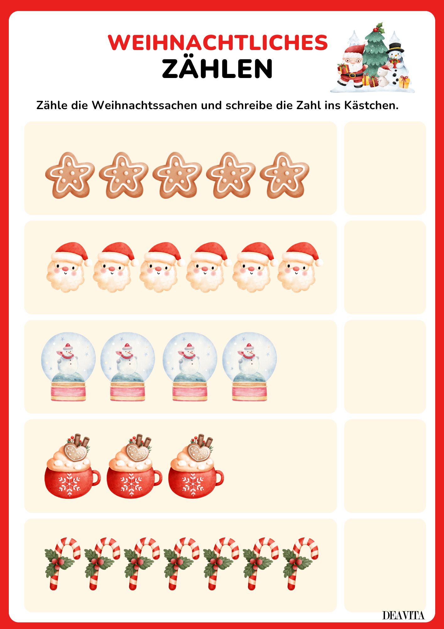 weihnachtliches zählen kostenlose vorlage