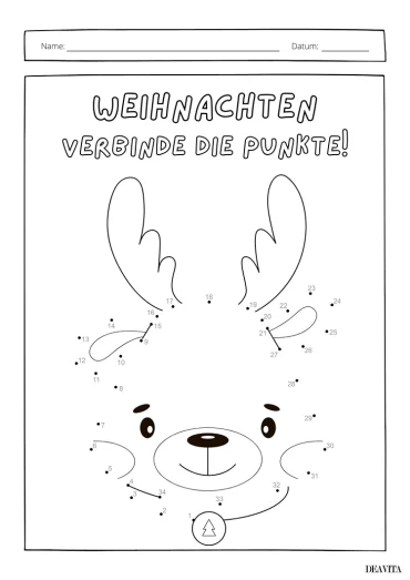 weihnachtsrätsel kostenlos verbinde die punkte rentier