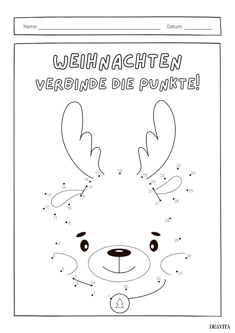 weihnachtsrätsel kostenlos verbinde die punkte rentier