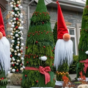 Weihnachtswichtel gestalten Ideen für Gartensträucher