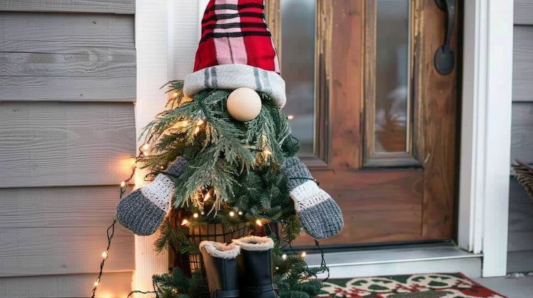 Wichtel für den Hauseingang aus Tannenbaum im Kübel