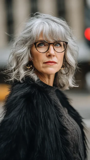 Wolf Cut für mittellanges Haar und Brille