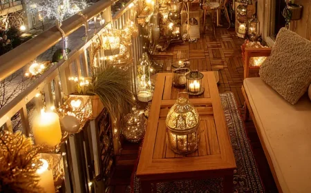 balkondeko für den winter mit viel licht