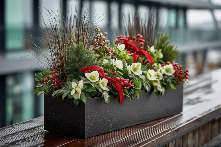 balkonkasten mit christrose und scheinbeeren – festliche winterdeko