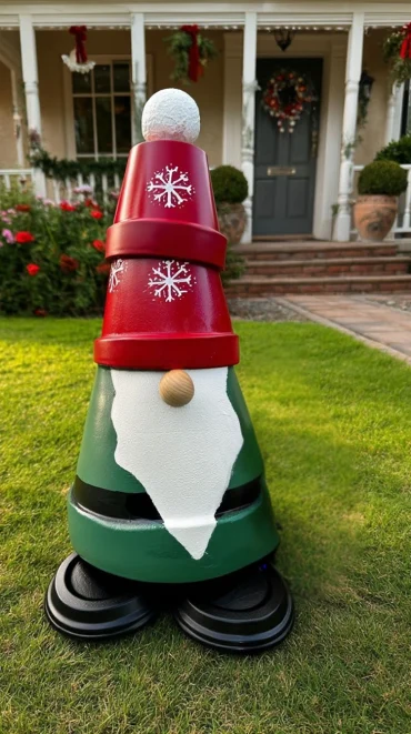 diy wichtel aus tontöpfen in klassischen weihnachtsfarben