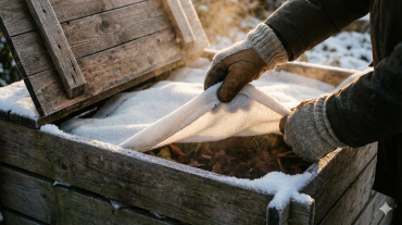 eine atmungsaktive abdeckung schützt vor niederschlag, ohne den kompost zu ersticken.