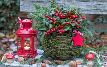 festliche deko idee für draussen mit roten scheinbeeren