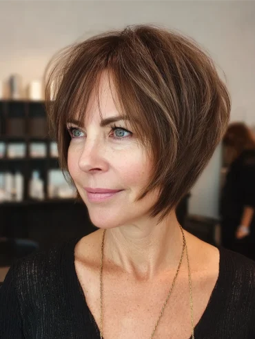 frecher bob frisur, kurz, gestuft, dunkles haar