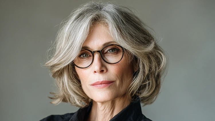 gestufte frisuren ab 50 mit brille curtain bangs