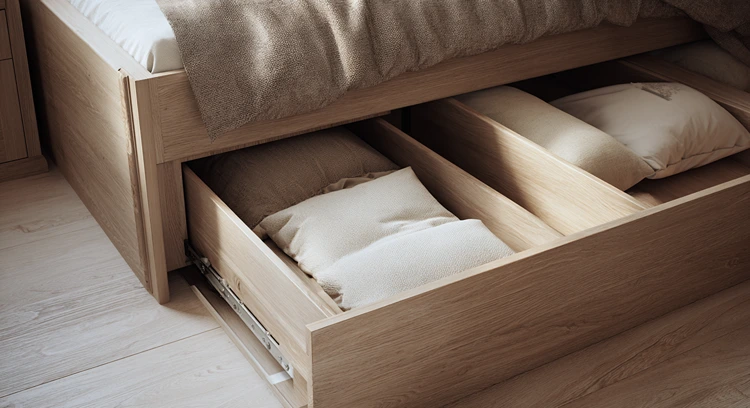 Im Schubfach kleinere Kissen oder saisonale Kleidung verstauen