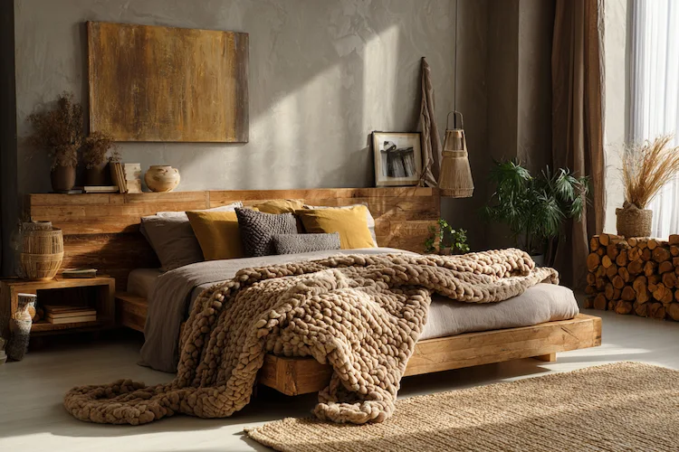 Kamelhaar Winterdecke im modernen Schlafzimmer