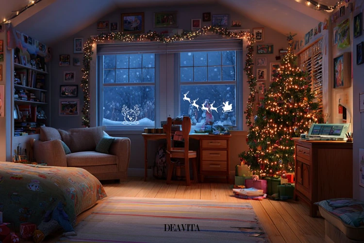 Kinderzimmerfenster zu Weihnachten gestalten mit Rentiermotiven