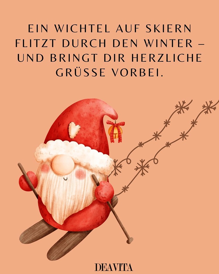 Lustige Wichtelsprüche mit Bild auf Skiern
