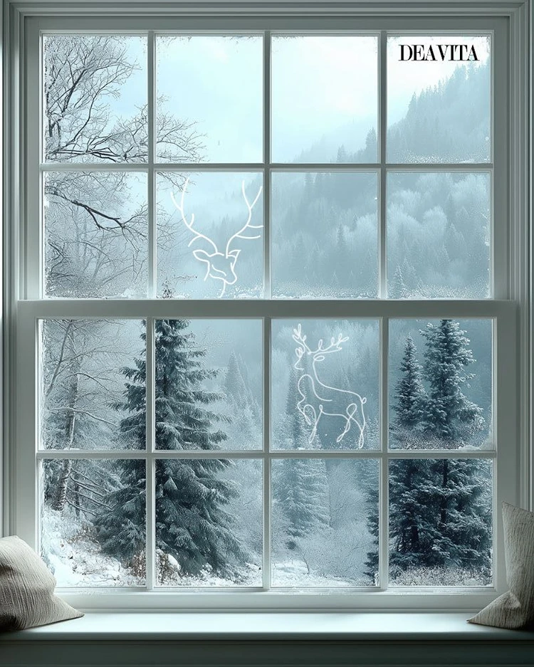 Minimalistische Rentiermotive auf die Fensterscheibe malen