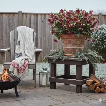 rote christrose auf der terrasse