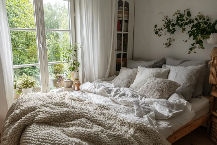 Schurwolldecke im eleganten Schlafzimmer