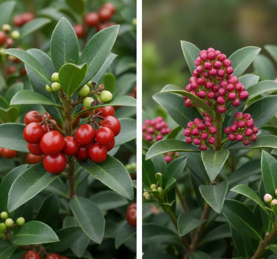 skimmia japonica im vergleich rote beeren oder rote knospen erkennen