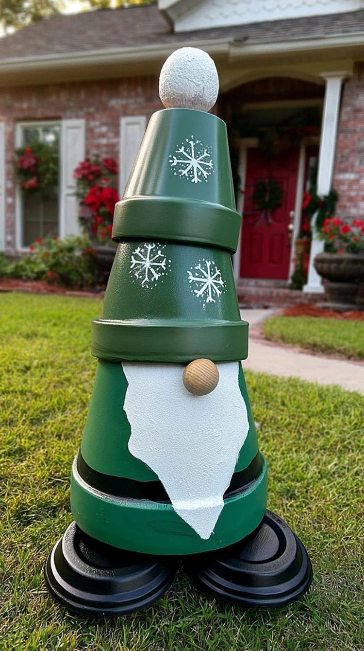 tontopf wichtel in grün mit schneeflocken