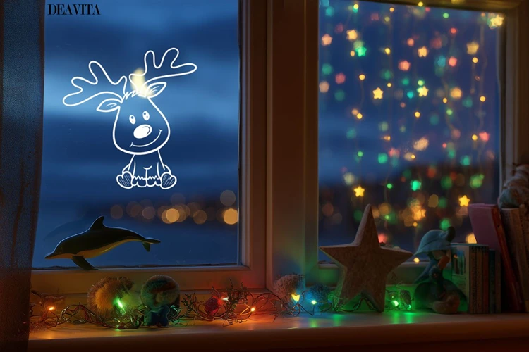 Verspieltes Rentier für das Fenster im Kinderzimmer