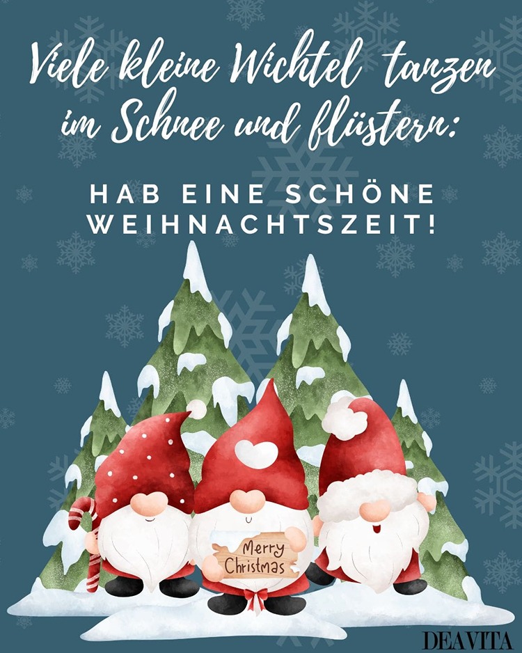 Viele kleine Weihnachtswichtel tanzen im Schnee